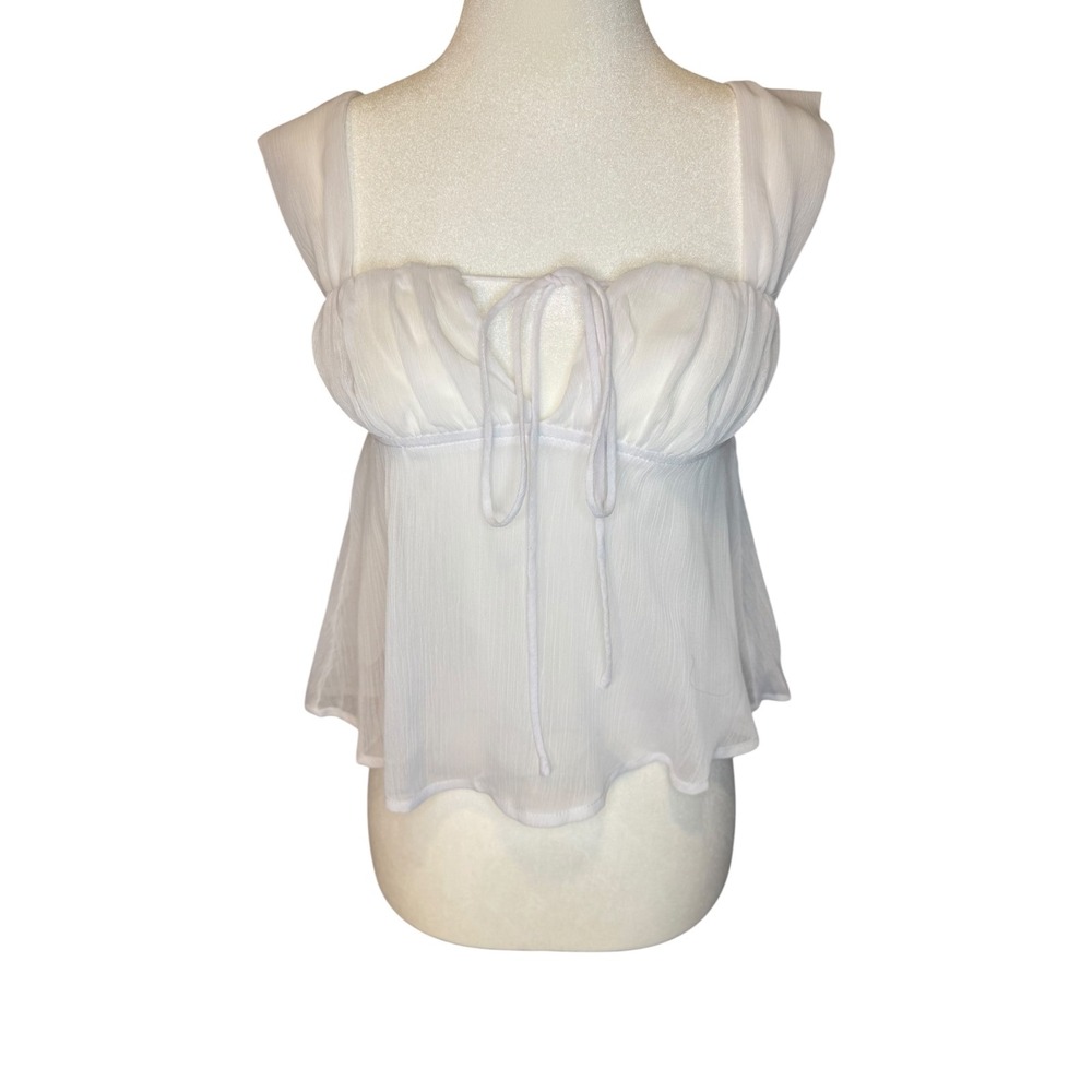 Princess Polly White Crinkle‎ Chiffon Tie Front Milkmaid Top PD0121903 US 0